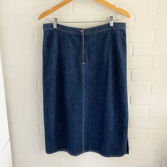 Vintage 90s Y2K Denim Pencil skirt Grungy Dark Wash 100% Cotton Sz 15 - Picture 6 of 8